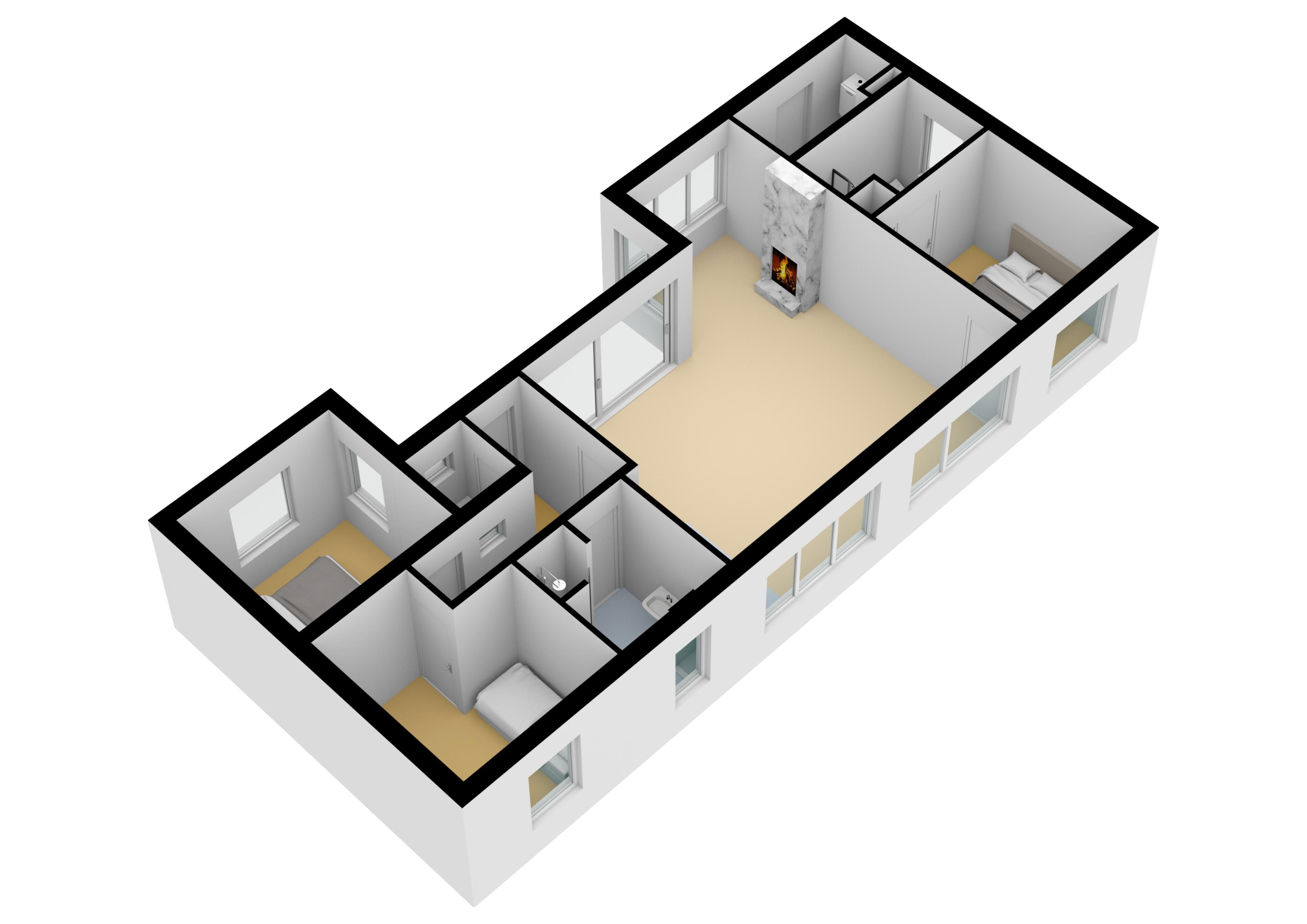 plattegrond 3D vakantiehuis Sukerjantjen Schiermonnikoog