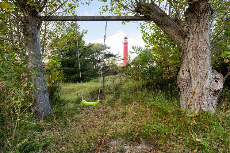 Winterkoning vakantiehuis Schiermonnikoog tuin vuurtoren